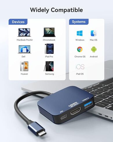 USB C to HDMI Adapter【4K@60HZ】, Vilcome HDMI to USB C Adapter Multiport with USB Type C PD & USB 3.0 Port, Compatible for MacBook Pro/Air, iPad Pro/Air, Dell XPS, iPhone 15 Pro/Max, (Blue) in Kuwait
