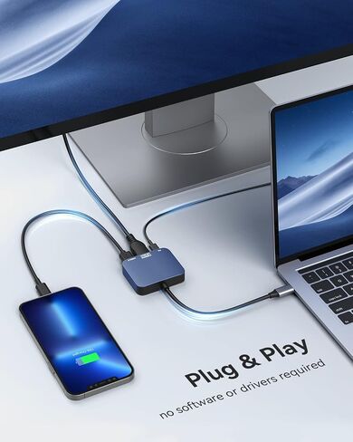 USB C to HDMI Adapter【4K@60HZ】, Vilcome HDMI to USB C Adapter Multiport with USB Type C PD & USB 3.0 Port, Compatible for MacBook Pro/Air, iPad Pro/Air, Dell XPS, iPhone 15 Pro/Max, (Blue) in Kuwait