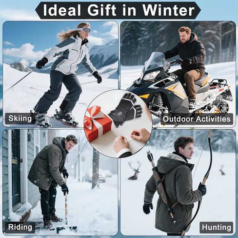 Heated Gloves, Rechargeable Electric Winter Leather Gloves with 3-Heat Settings, Waterproof & Windproof, Hand Warmer for Skiing Hiking Camping, Size XL in Kuwait