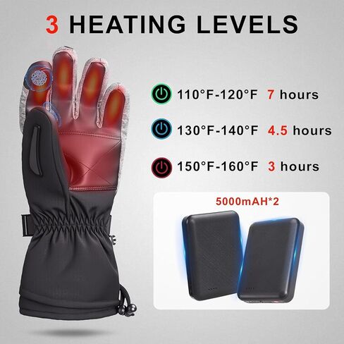 Heated Gloves, Rechargeable Electric Winter Leather Gloves with 3-Heat Settings, Waterproof & Windproof, Hand Warmer for Skiing Hiking Camping, Size XL in Kuwait