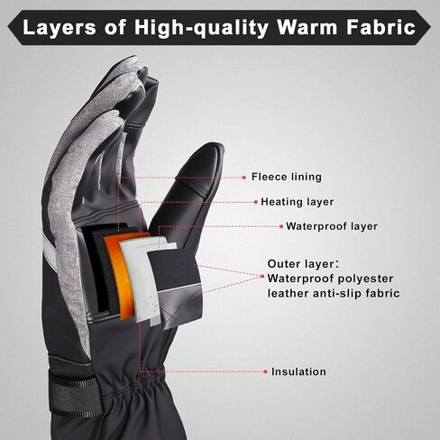 Heated Gloves, Rechargeable Electric Winter Leather Gloves with 3-Heat Settings, Waterproof & Windproof, Hand Warmer for Skiing Hiking Camping, Size XL in Kuwait