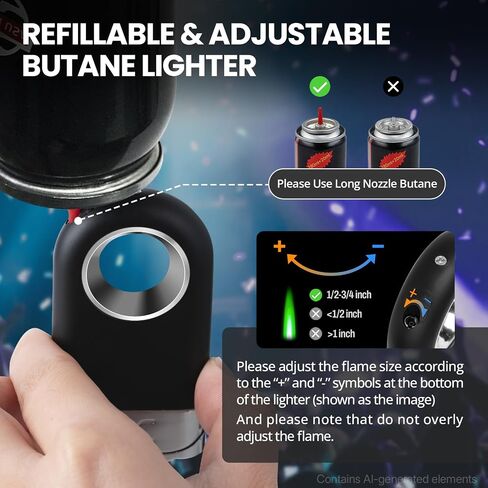 Cool Butane Torch Lighter, Funny Keychain Lighters for Candle BBQ, Refillable&Adjustable EDC Pocket Lighter with Windproof Jet Flame, Unique Gifts for Men Women (Black) in Saudi Arabia
