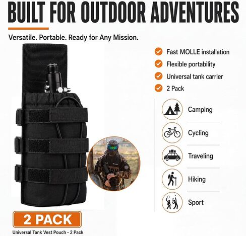 2 Pcs Paintball Tank Vest Pouch Molle Compatible Hpa/co2 Tank in Kuwait