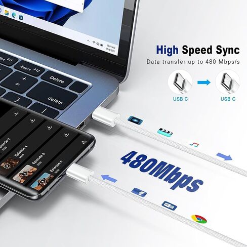 100W USB C to USB C Fast Charger Cable 10 FT + 10FT for iPhone 17 16 15 17e in Kuwait