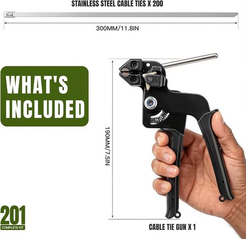 Cable Tie Gun Kit, 201-Piece Set 11.8 Inch 304 Stainless Steel in Saudi Arabia