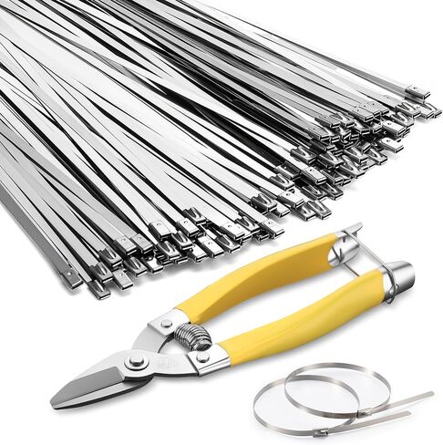 Heavy Duty 304 Stainless Steel Zip Ties Kit, 101PCS 11.8in Heavy Duty Self-Locking Metal Cable Ties with Cutting Scissors, UV Corrosion Resistant for Fence, Exhaust, Farm, Automotive in Kuwait