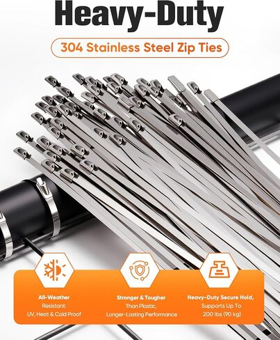 Heavy Duty 304 Stainless Steel Zip Ties Kit, 101PCS 11.8in Heavy Duty Self-Locking Metal Cable Ties with Cutting Scissors, UV Corrosion Resistant for Fence, Exhaust, Farm, Automotive in Kuwait