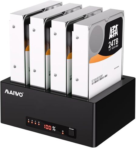 MAIWO Hard Drive Docking Station Cloner for 2.5 3.5 Inch SATA HDD SSD, SATA III Chipset with UASP, 96TB Capacity, 4 Bay External Hard Drive Reader Duplicator Copier in Kuwait
