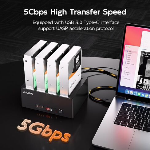 MAIWO Hard Drive Docking Station Cloner for 2.5 3.5 Inch SATA HDD SSD, SATA III Chipset with UASP, 96TB Capacity, 4 Bay External Hard Drive Reader Duplicator Copier in Kuwait