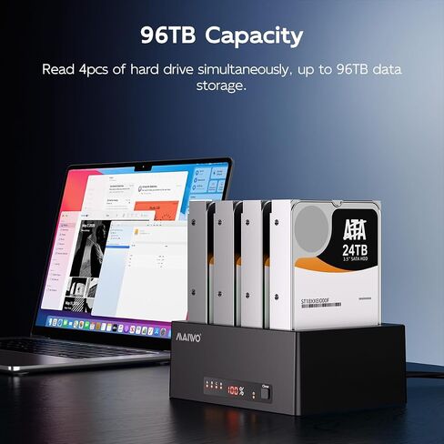 MAIWO Hard Drive Docking Station Cloner for 2.5 3.5 Inch SATA HDD SSD, SATA III Chipset with UASP, 96TB Capacity, 4 Bay External Hard Drive Reader Duplicator Copier in Kuwait