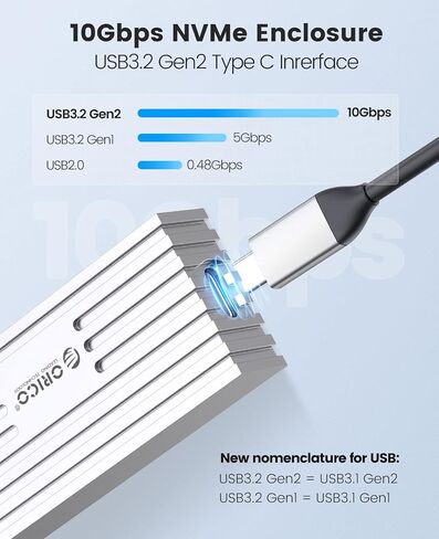 ORICO 10Gbps NVMe SSD Enclosure, M.2 to USB-C Adapter for NVMe M-Key 4TB SSD 2280, Aluminum M2 External SSD Case, Compatible with Thunderbolt 3/4 USB3.2/3.1/3.0/Type - M232-Grey in Saudi Arabia