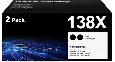 138X Black Toner Cartridge Compatible for HP MFP 3101fdw 3101sdw 3001dw 2PK in Saudi Arabia