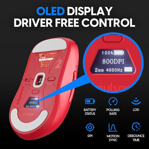 Pulsar Gaming Gears X2H ES Wireless Gaming Mouse, Medium, Red in Kuwait