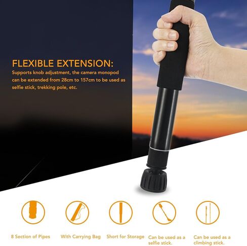 Selfie Stick Monopod 8-Section Adjustable Aluminum Alloy Trekking Pole for Hiking Camping Travel Photography Outdoor Enthusiasts in Kuwait