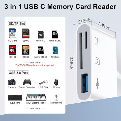 USB Type C Micro SD Card Reader 3 in 1 for iPhone 17 16 15 Pro Max/17 16e in Kuwait