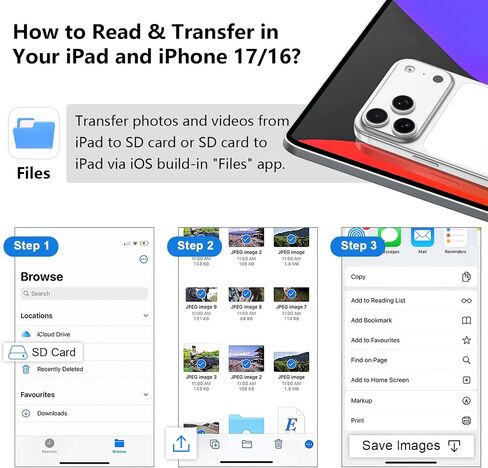 USB Type C Micro SD Card Reader 3 in 1 for iPhone 17 16 15 Pro Max/17 16e in Kuwait