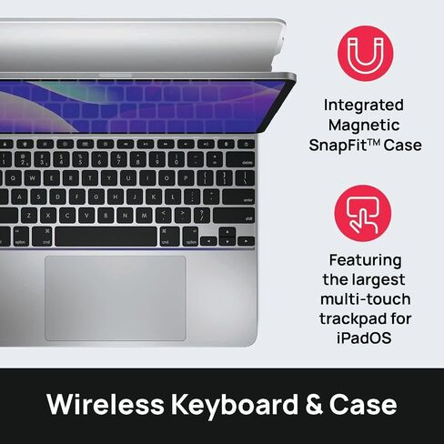 Brydge 12.9 MAX+ Wireless Keyboard Case with Multi-Touch Trackpad for iPad Pro 12.9" & iPad Air 13", White Magnetic SnapFit Case, Silver Keyboard in Kuwait
