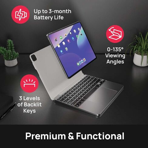 Brydge 12.9 MAX+ Wireless Keyboard Case with Multi-Touch Trackpad for iPad Pro 12.9" & iPad Air 13", White Magnetic SnapFit Case, Silver Keyboard in Kuwait