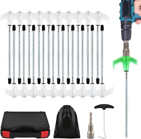 20 Pack Screw-in Tent Stakes, 8-Inch Heavy-Duty Metal Ground Pegs with Hex Head Driver, Spike Puller and Protective Caps, Storage Bag and Box Included, for Camping, Gardening, Glow in the Dark in Saudi Arabia