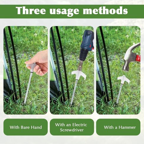 20 Pack Screw-in Tent Stakes, 8-Inch Heavy-Duty Metal Ground Pegs with Hex Head Driver, Spike Puller and Protective Caps, Storage Bag and Box Included, for Camping, Gardening, Glow in the Dark in Saudi Arabia