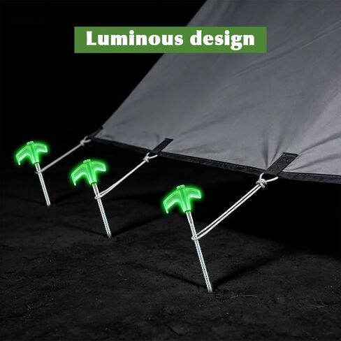 20 Pack Screw-in Tent Stakes, 8-Inch Heavy-Duty Metal Ground Pegs with Hex Head Driver, Spike Puller and Protective Caps, Storage Bag and Box Included, for Camping, Gardening, Glow in the Dark in Saudi Arabia