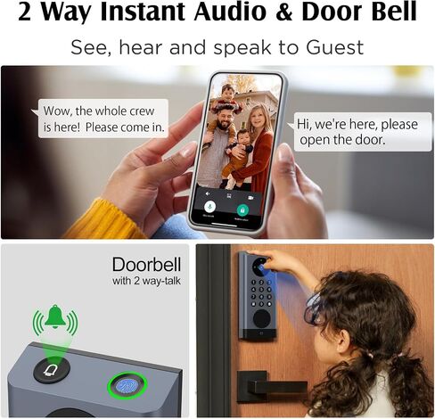 Smart Lock with Camera & Video Doorbell eLinksmart Keyless Entry Deadbolt with PIR Motion Detection, Built-in WiFi No Hub, Fingerprint Keypad Tuya App Alexa, 365-Day Battery, for Front Door in Kuwait