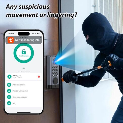 Smart Lock with Camera & Video Doorbell eLinksmart Keyless Entry Deadbolt with PIR Motion Detection, Built-in WiFi No Hub, Fingerprint Keypad Tuya App Alexa, 365-Day Battery, for Front Door in Kuwait