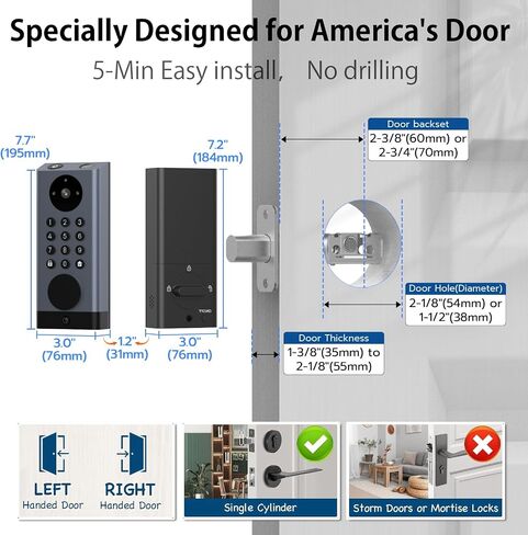 Smart Lock with Camera & Video Doorbell eLinksmart Keyless Entry Deadbolt with PIR Motion Detection, Built-in WiFi No Hub, Fingerprint Keypad Tuya App Alexa, 365-Day Battery, for Front Door in Kuwait