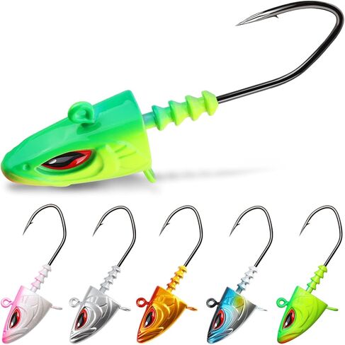 Dovesun 5 Pcs Saltwater Jig Heads for Fishing 3X Strong Fishing Lures Jigs Hooks with 3D Eye, 3/4oz to 1-3/4oz Swimbait Jighead for Inshore Offshore Sea bass Snapper Striper in Kuwait