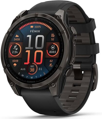 Garmin Fenix 8 47mm AMOLED Sapphire Multisport GPS Smartwatch, Carbon Gray Titanium with Black Silicone Band, 010-02904-20 - Bundle w/Deco Essentials 26-Month CPS Plan in Saudi Arabia