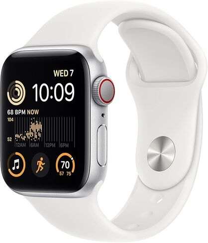 Apple Watch SE (2nd Gen) (GPS + Cellular, 40mm) - Silver Aluminum Case with White Sport Band, M/L (Renewed) in Saudi Arabia
