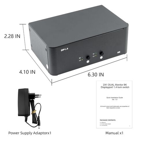 KVM Switch 2 Monitors 2 Computers, 8k Displayport Switch with USB 3.0, Jack, 2 Computers Share a Set of Keyboard, Mouse, Support Windows/Mac/Linux (Dual Monitor) in Saudi Arabia