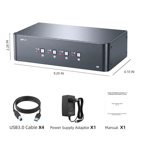 KVM Switch 2 Monitors 4 Computers, 8k Displayport Switch with USB 3.0, Jack, 4 Computers Share a Set of Keyboard, Mouse, Support Windows/Mac/Linux (Dual Monitor) in Saudi Arabia