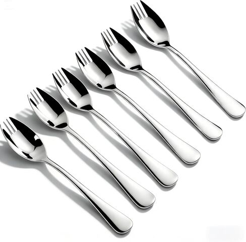 6 عبوات من Spork ذات مقبض طويل وشديدة التحمل 18/10 من الفولاذ المقاوم للصدأ قابلة لإعادة الاستخدام للأطفال والكبار والتخييم في الهواء الطلق من KAISHANE in Kuwait