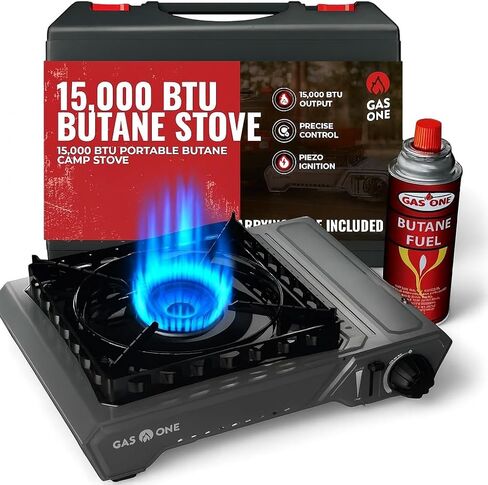 GasOne GS-5900A 15,000 BTU Portable Butane Camping Stove with Heavy Duty Case: Automatic Ignition, High Output, Precise Heat Control - Camping & Tailgating and Outdoor Cooking in Kuwait