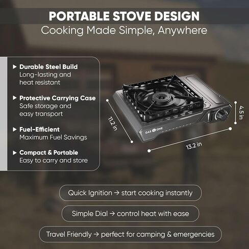 GasOne GS-5900A 15,000 BTU Portable Butane Camping Stove with Heavy Duty Case: Automatic Ignition, High Output, Precise Heat Control - Camping & Tailgating and Outdoor Cooking in Kuwait