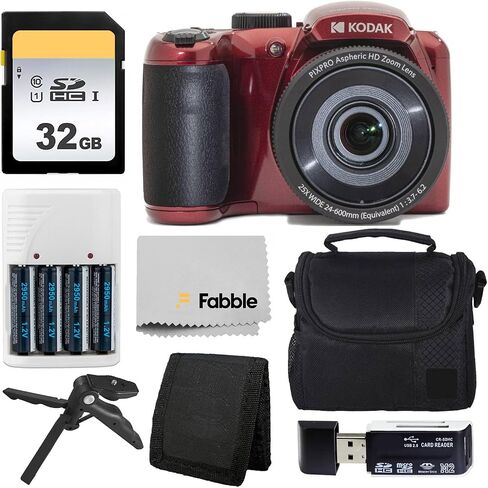 Kodak PIXPRO AZ255 Digital Camera (Black) Bundle with Point & Shoot Camera Case + 32GB SD Memory Card + Rechargeable Batteries & Charger + USB Card Reader + Table Tripod + Accessories in Saudi Arabia