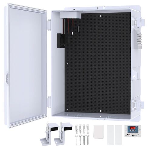 Outdoor Electrical Box, Waterproof Electrical Junction Box IP65 ABS Plastic Enclosure with Fan & Thermostat, Mounting Plate and Hinged Lid (18.1" Hx 12.5" L x 6.3" W) in Saudi Arabia