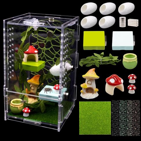 Jumping Spider Enclosure Kit, Acrylic Terrarium with Habitat Decor in Kuwait