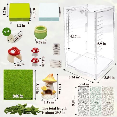 Jumping Spider Enclosure Kit, Acrylic Terrarium with Habitat Decor in Kuwait