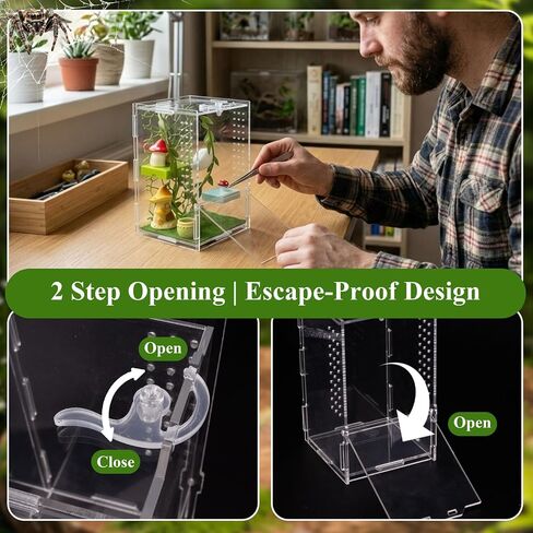 Jumping Spider Enclosure Kit, Acrylic Terrarium with Habitat Decor in Kuwait