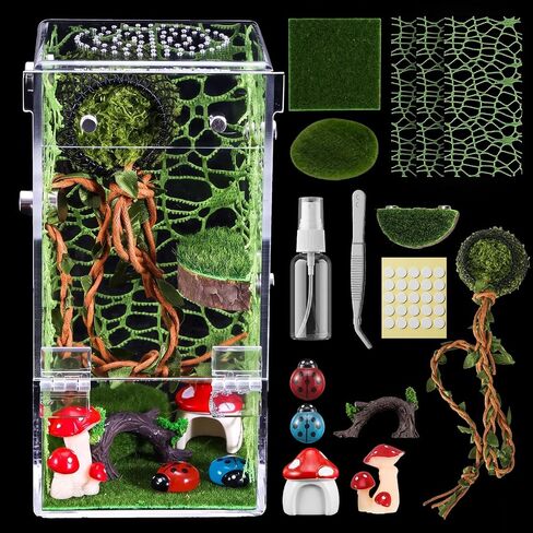 Jumping Spider Enclosure Accessories Kit, Acrylic Terrarium Habitat & Decor in Kuwait