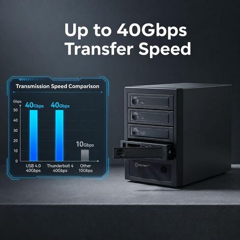USB 4.0 (40Gbps) Type-C 4 Bay 2.5 Inch and 3.5 Inch SATA HDD/SSD External Hard Drive Enclosure, Tool Free Retractable Bay, Support Hot Swappable, Total 120TB Capacity, Non-RAID / NAS. in Kuwait