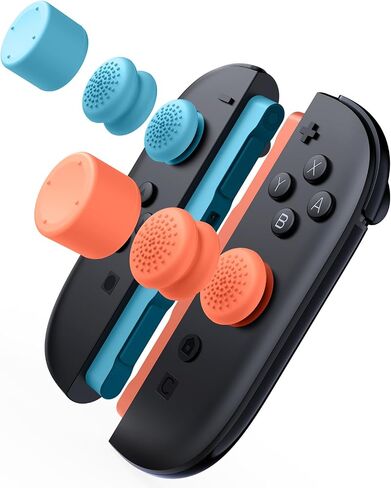Mumba Thumb Grips for Nintendo Switch 2 with Storage Box, 3 Pairs (6pcs) Anti-Slip Joystick Caps, Ergonomic Design for Enhanced Grip & Precision Control, Accessories for Joy-Con, Blue/Light Red in Kuwait