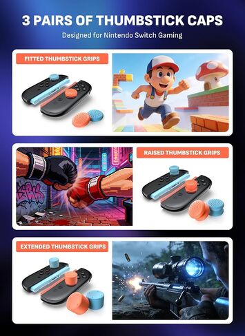 Mumba Thumb Grips for Nintendo Switch 2 with Storage Box, 3 Pairs (6pcs) Anti-Slip Joystick Caps, Ergonomic Design for Enhanced Grip & Precision Control, Accessories for Joy-Con, Blue/Light Red in Kuwait