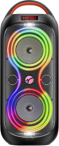 Party Bluetooth Speaker: 60W Peak Power, Deep Bass Dual Woofers, 12H Battery, RGB Lights, TWS, FM Radio, AUX/USB/Mic Input | for Indoor & Outdoor-Updated in Kuwait