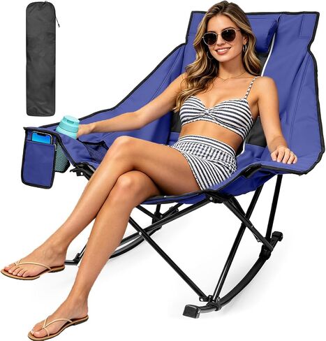 ZENPETIO Oversized Rocking Camping Chair, Folding Rocker Chairs, Gray Black in Kuwait