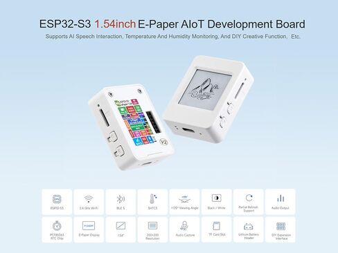ESP32-S3 1.54inch E-Paper AIoT Development Board, Black/White EINK Display 200 × 200 Resolution, Supports 2.4GHz Wi-Fi and BLE 5, Supports AI Speech Interaction and DIY Creative Function, etc. in Saudi Arabia