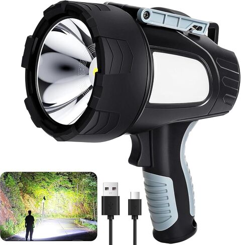 Rechargeable Spotlight Flashlight, 99,000 Lumen Super Bright Led Spotlight with 6 Modes & Foldable Tripod, Powerful Spot Light 30H Long Runtime, Handheld Spot Light for Outdoor Boating Hµnting in Kuwait
