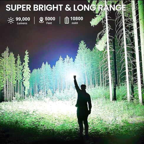 Rechargeable Spotlight Flashlight, 99,000 Lumen Super Bright Led Spotlight with 6 Modes & Foldable Tripod, Powerful Spot Light 30H Long Runtime, Handheld Spot Light for Outdoor Boating Hµnting in Kuwait